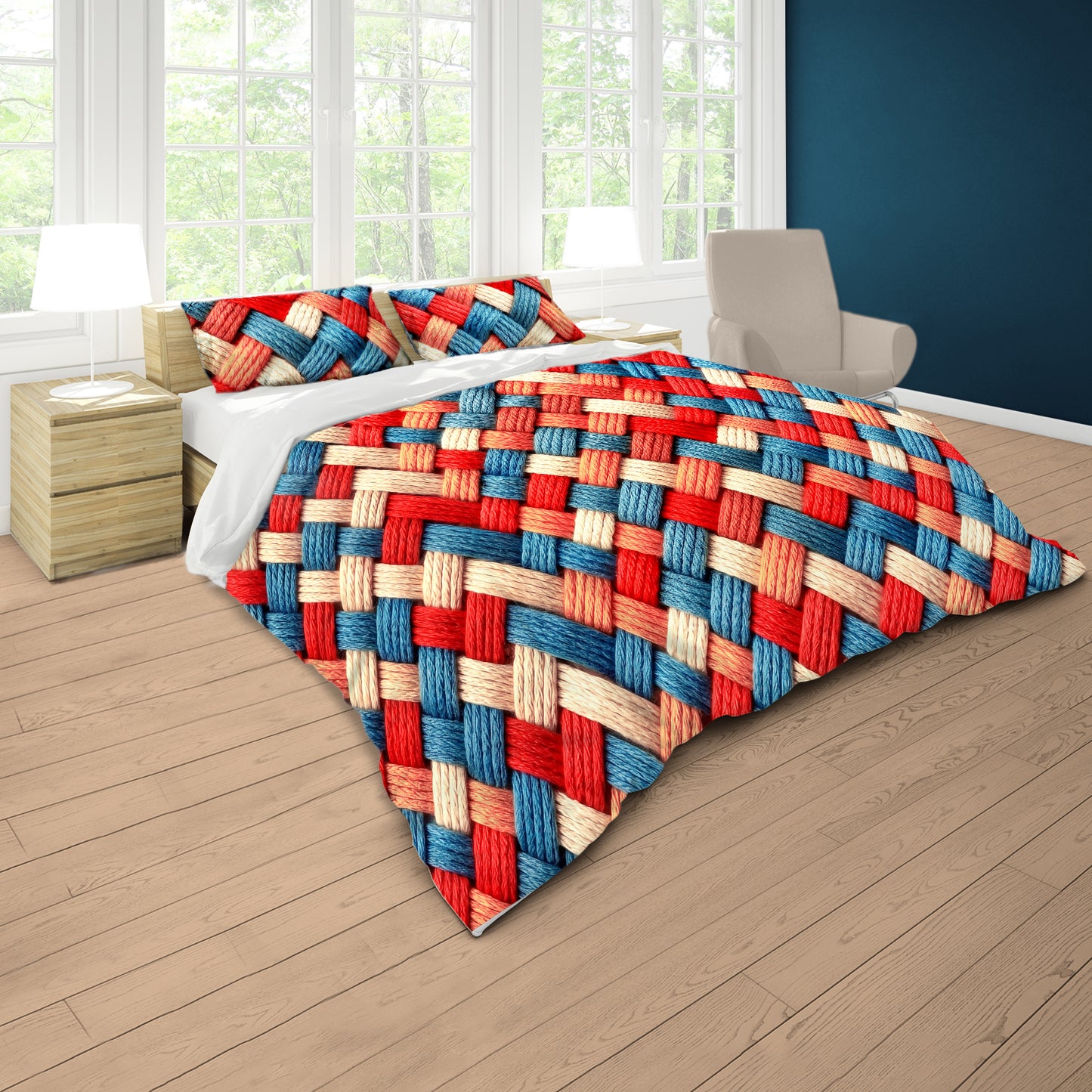 Crimson & Cobalt Weave Duvet Cover Set