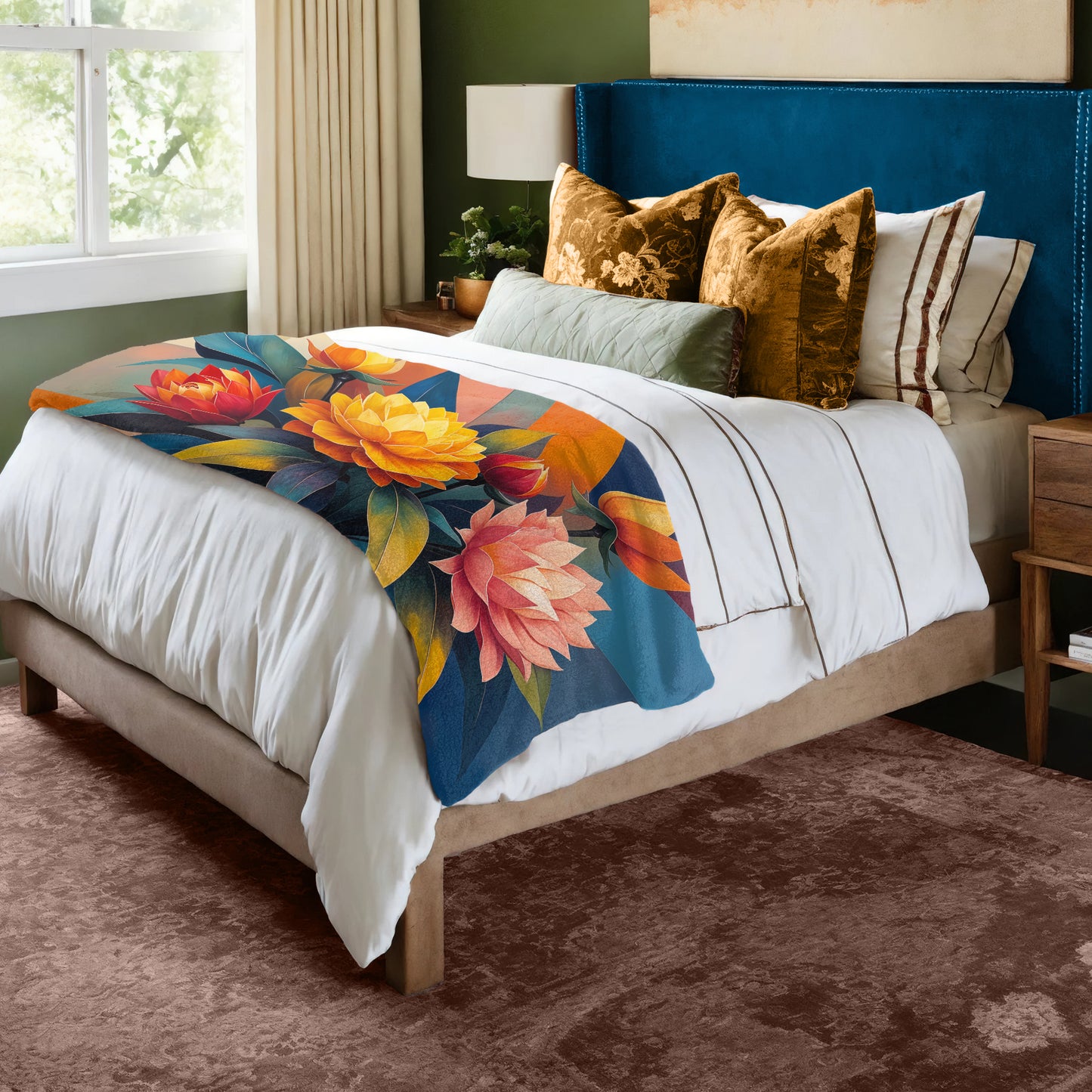 Cubic Bouquet Of Flowers Bed Throw