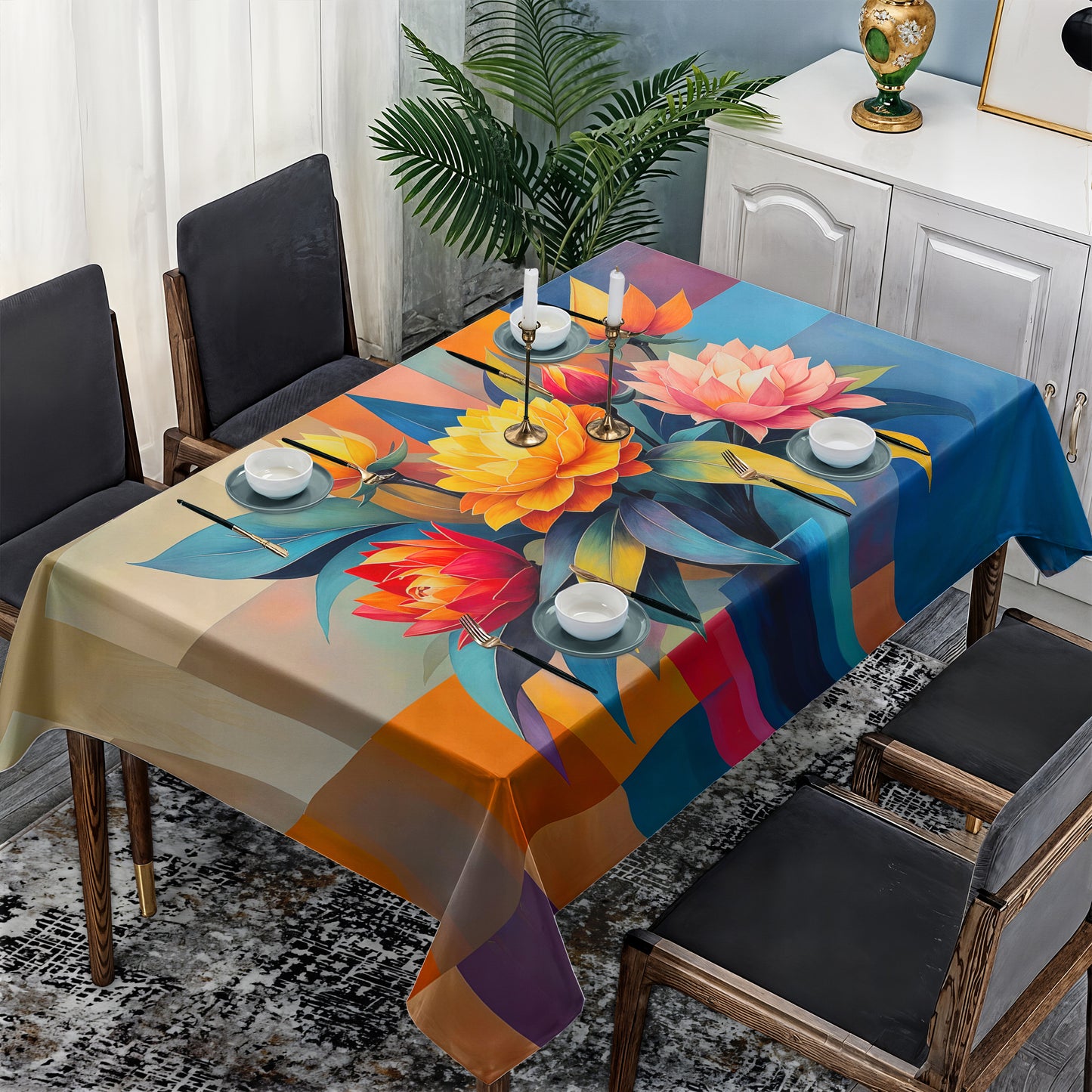 Cubic Bouquet Rectangle Tablecloth