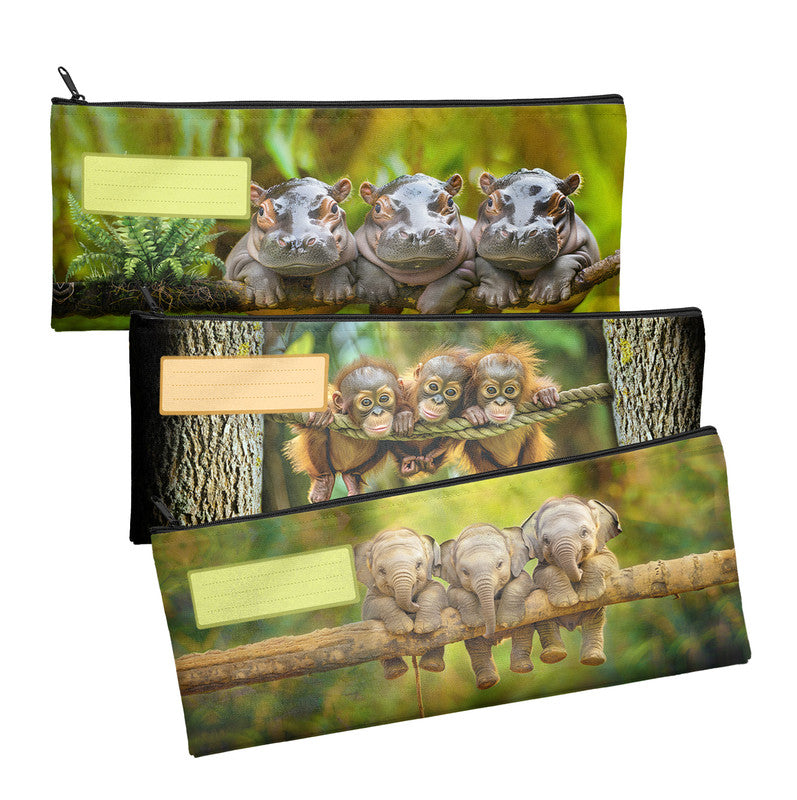 Zip & Go Cute Forest Animals Pencil Bags Set of 3