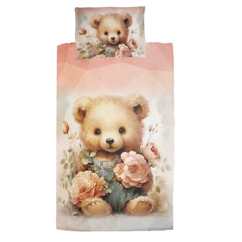 Cute Soft Floral Teddy Cot Set