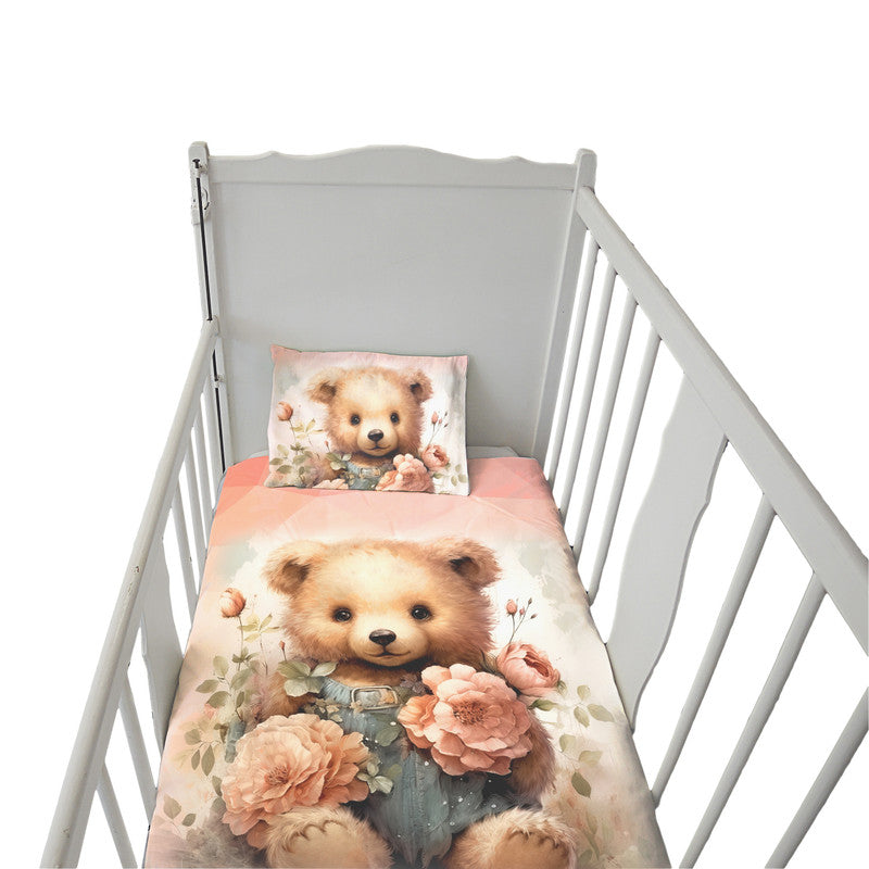 Cute Soft Floral Teddy Cot Set