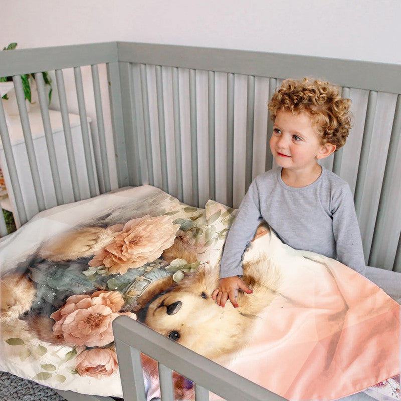 Cute Soft Floral Teddy Cot Set