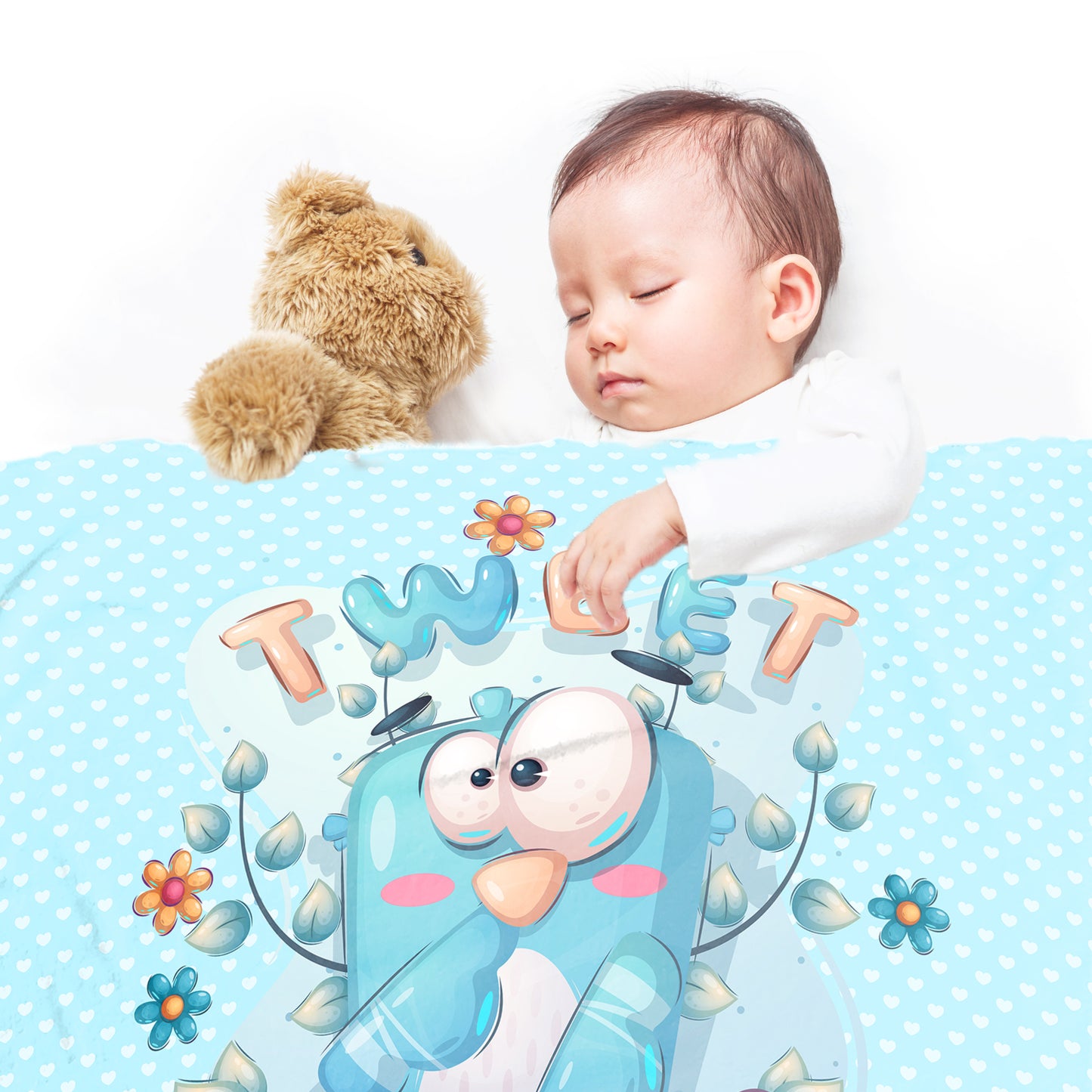 Cute Blue Bird Baby Fleece Blanket