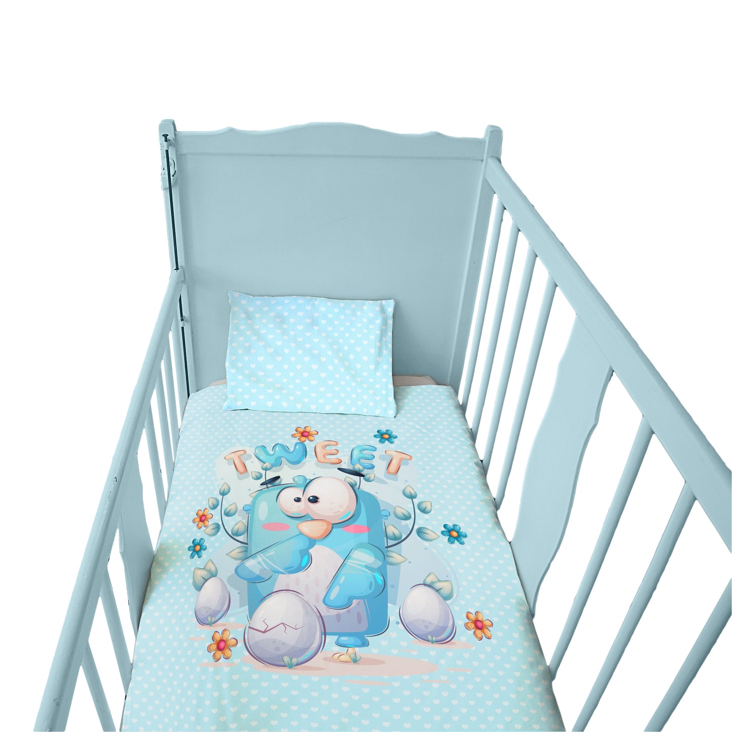 Cute Blue Bird Cot Set