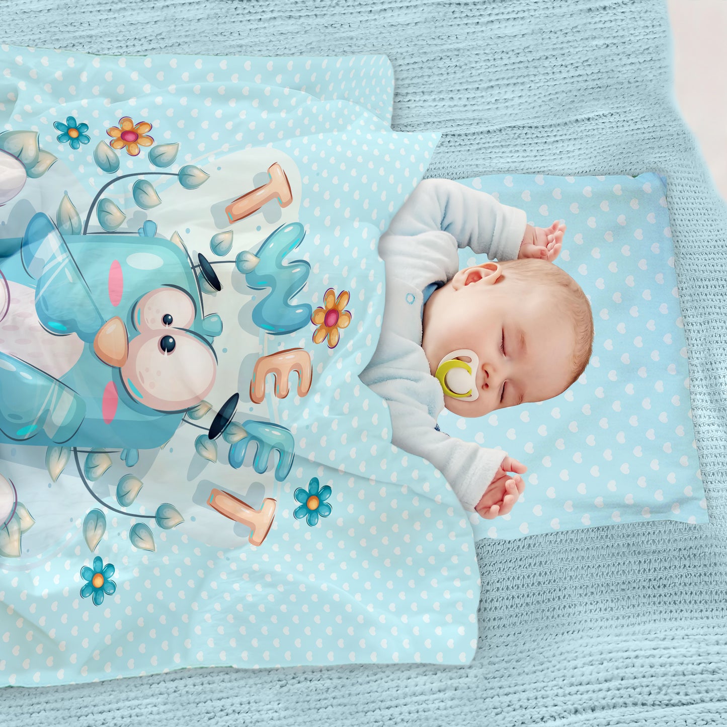 Cute Blue Bird Cot Set