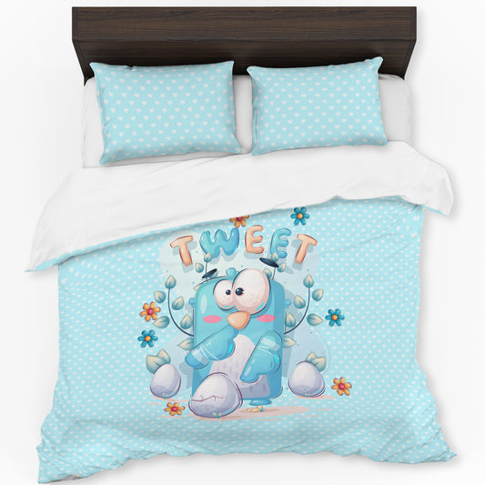 Cute Blue Bird Kids Duvet Cover Set