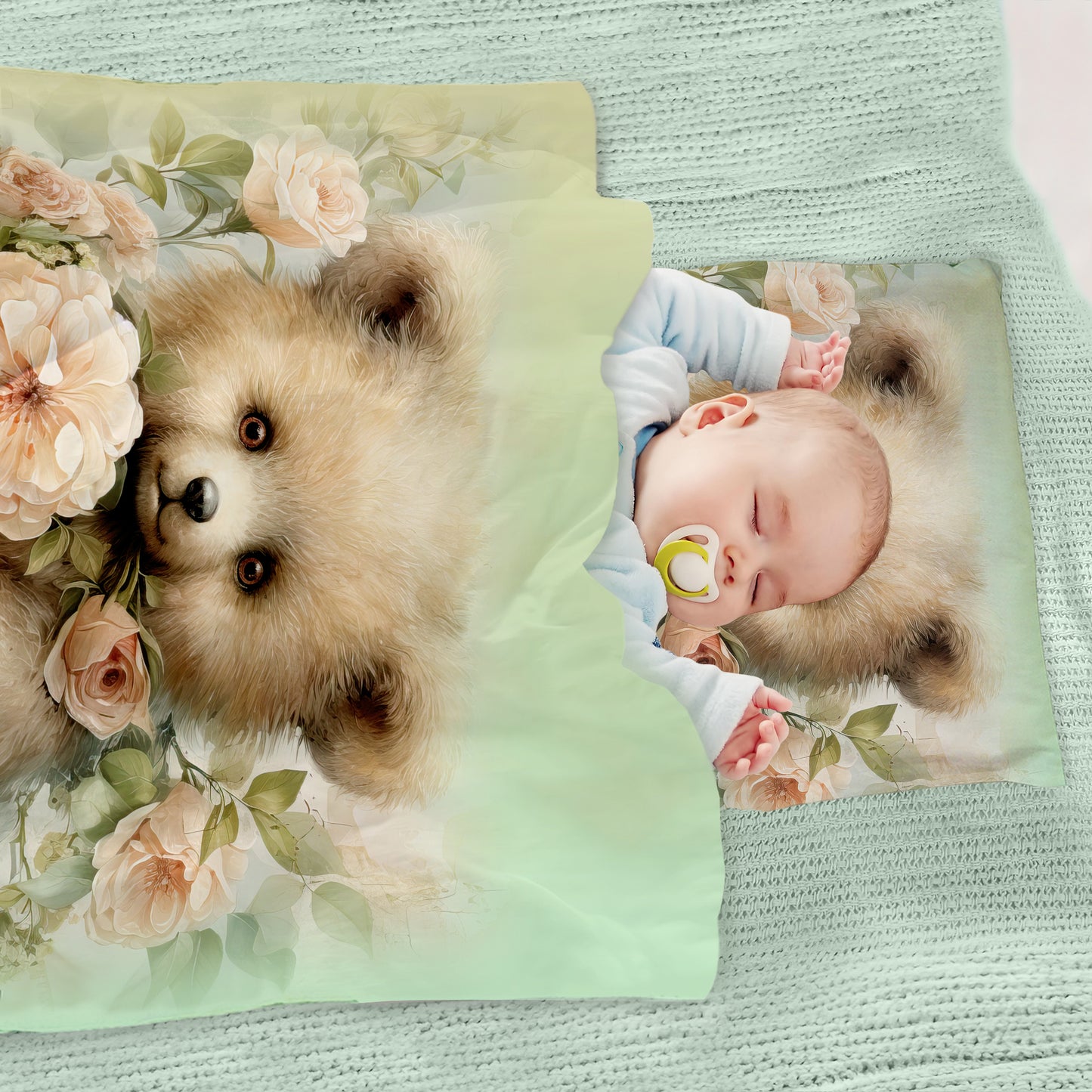 Cute Floral Teddy Cot Set