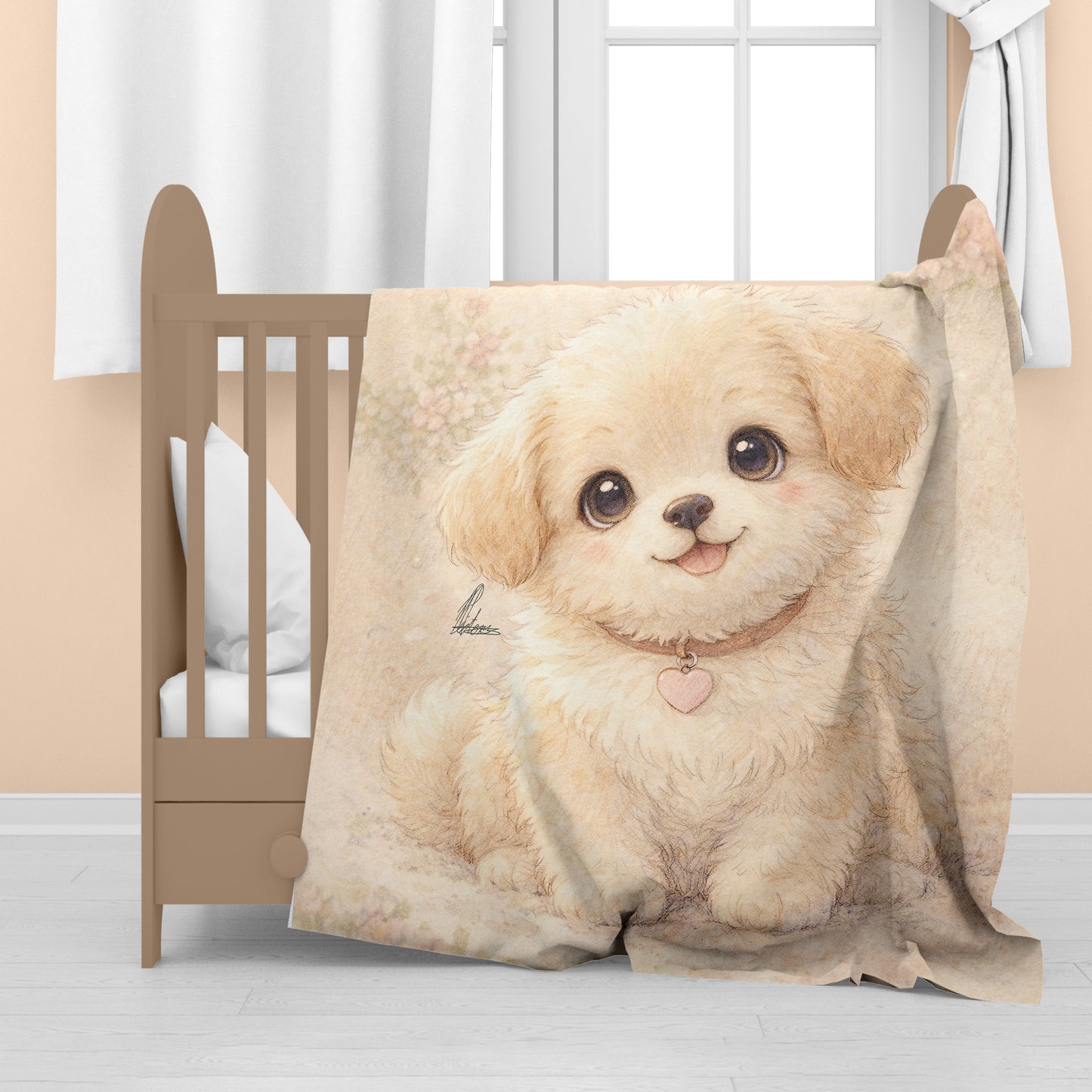 Cute Fluffy Puppy Sitting Baby Fleece Blanket by Nathan Pieterse