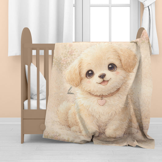 Cute Fluffy Puppy Sitting Baby Fleece Blanket by Nathan Pieterse