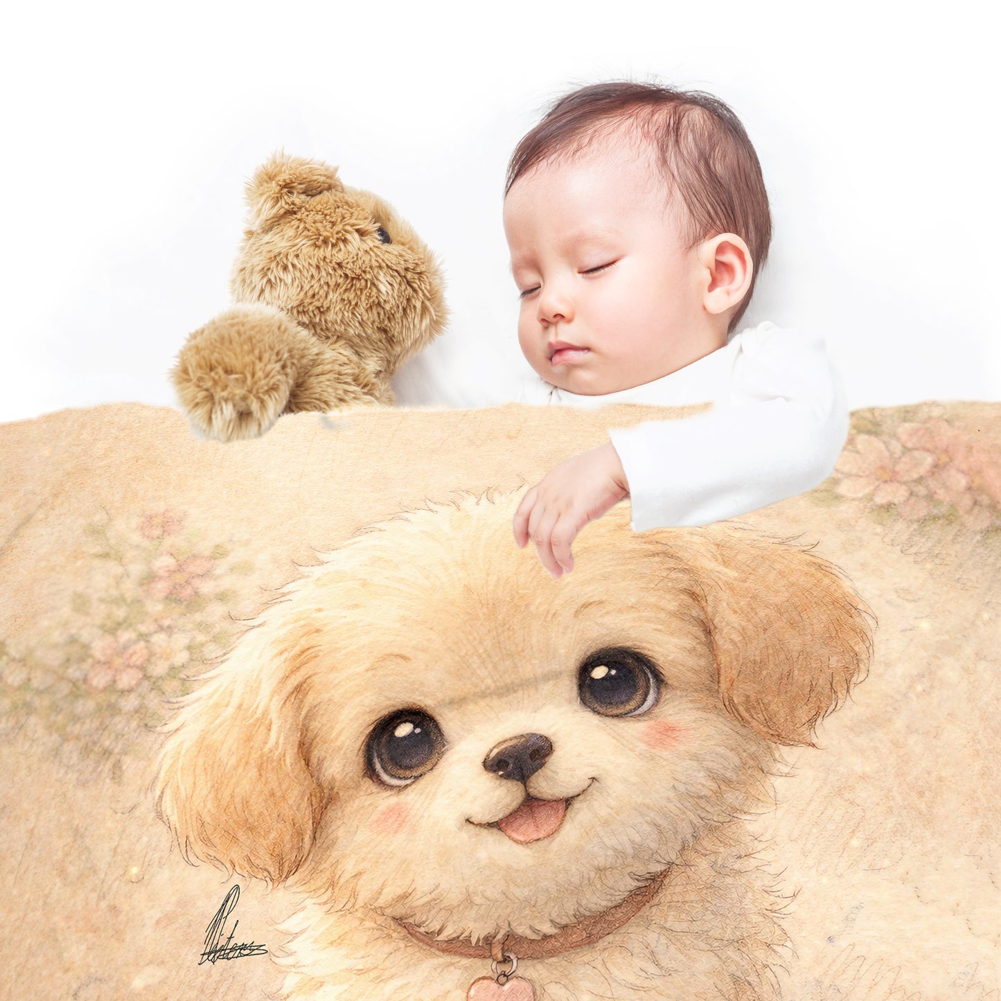 Cute Fluffy Puppy Sitting Baby Fleece Blanket by Nathan Pieterse
