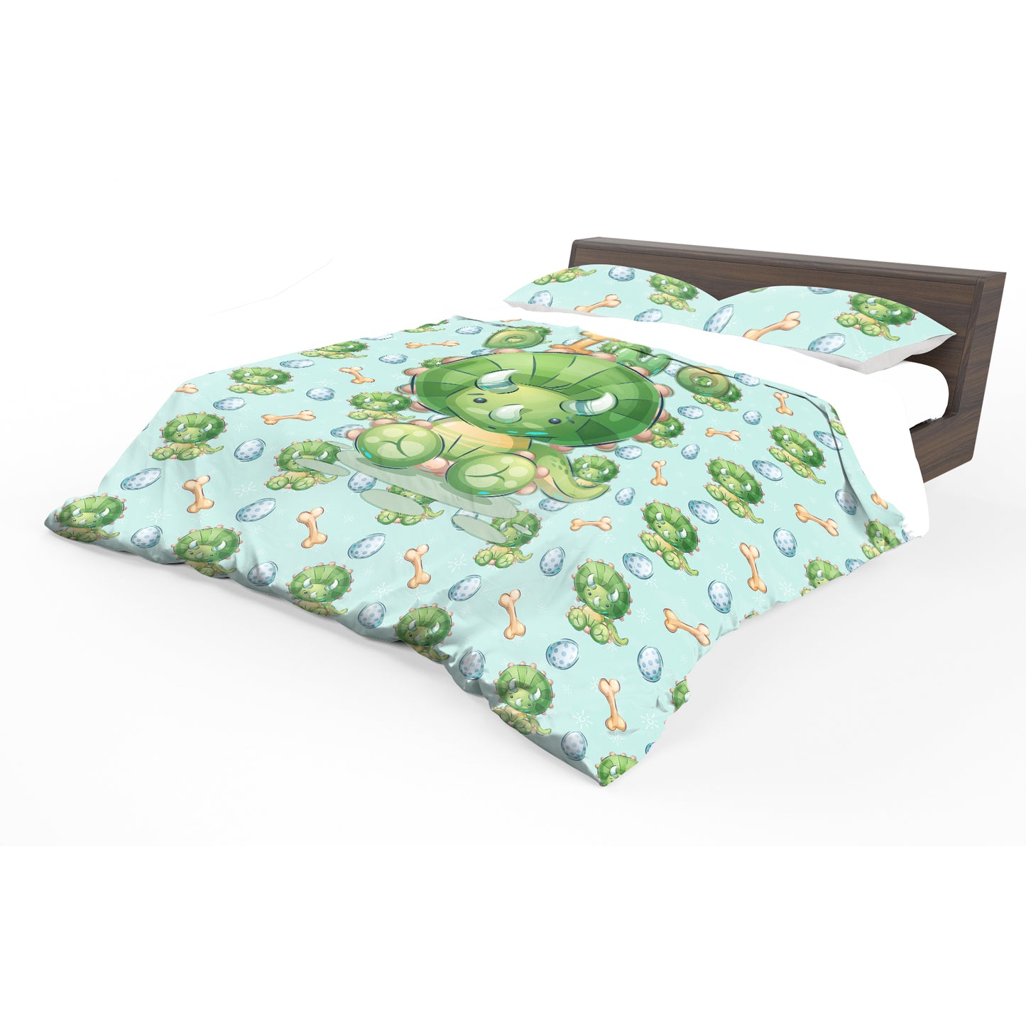 Cute Light Green Triceratops Kids Duvet Cover Set
