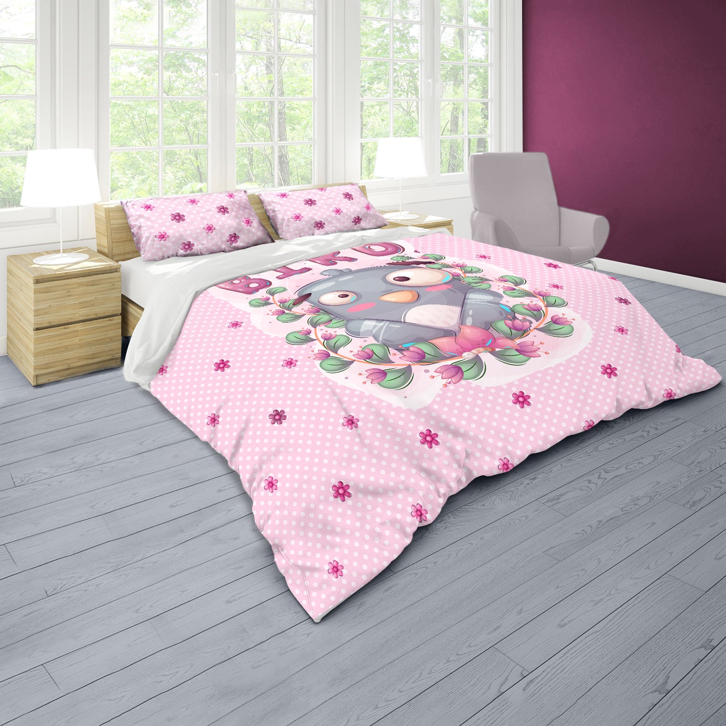 Cute Little Dove Pink Kids Duvet Cover Set
