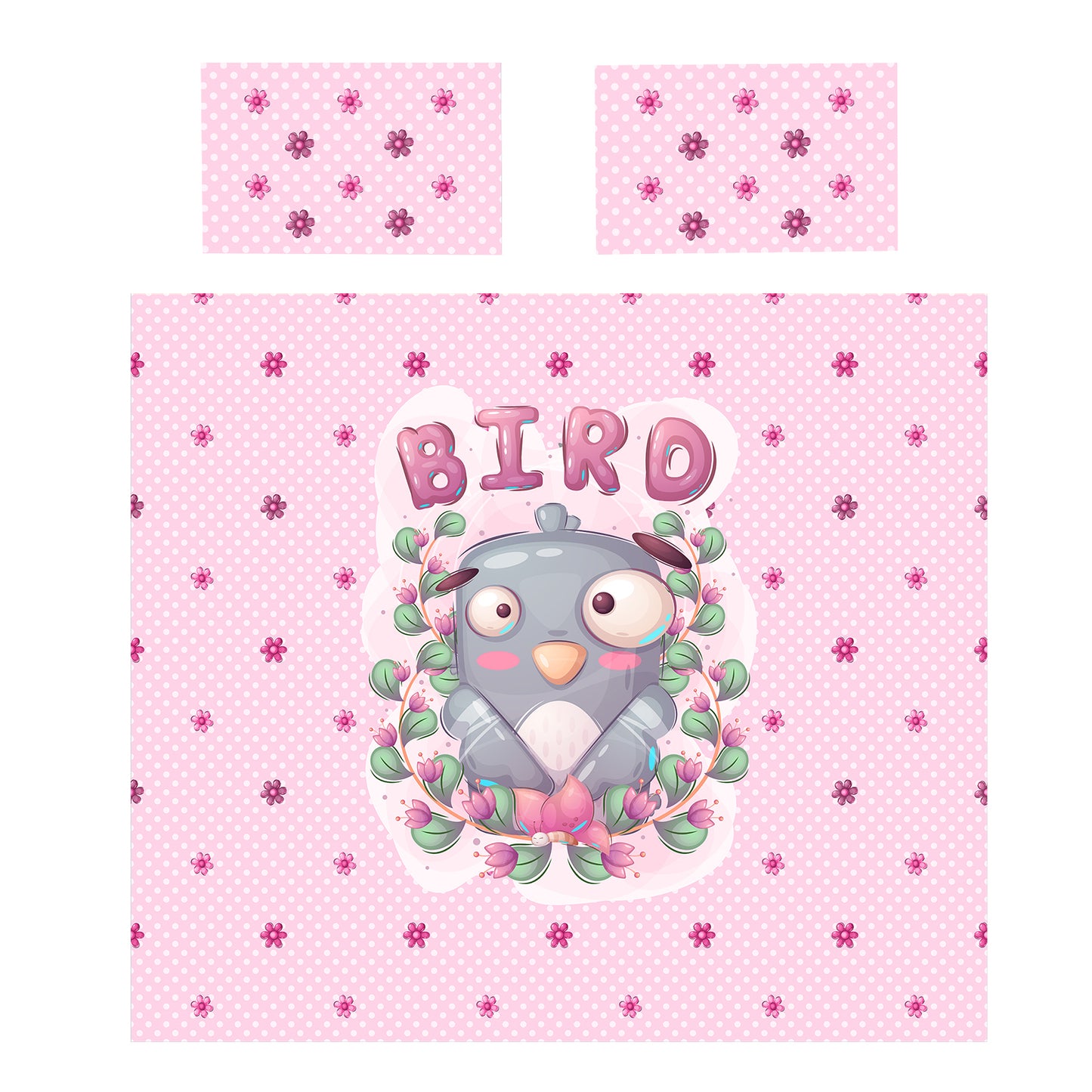 Cute Little Dove Pink Kids Duvet Cover Set