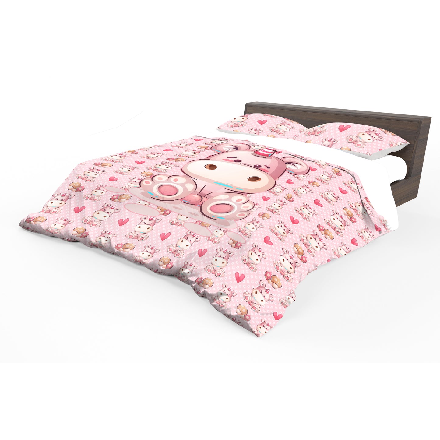 Cute Pink Hippo Kids Duvet Cover Set