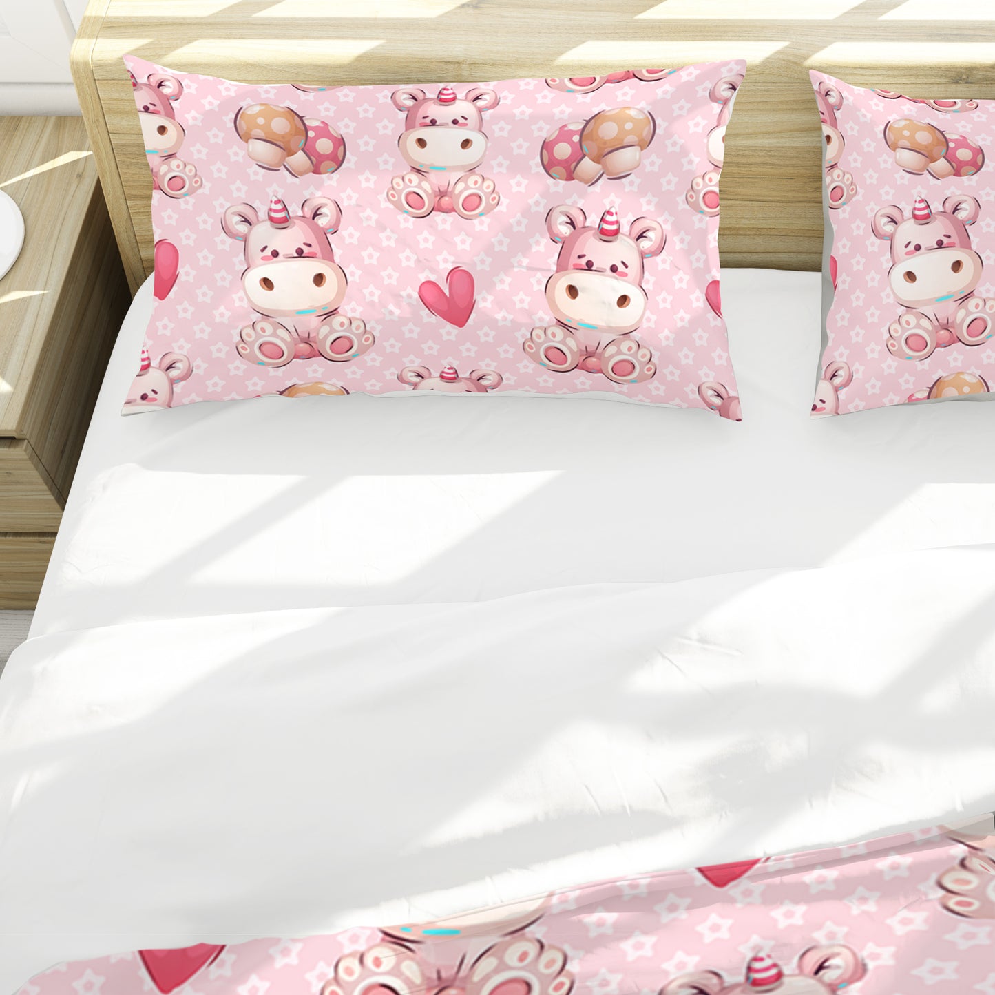 Cute Pink Hippo Kids Duvet Cover Set