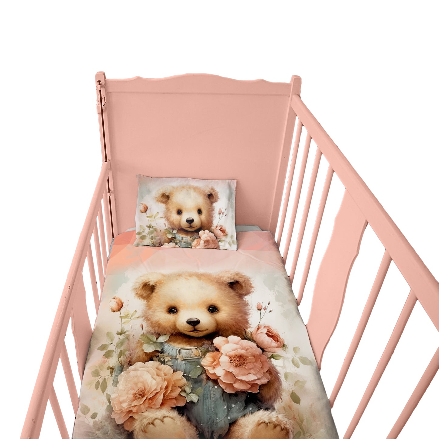 Cute Soft Floral Teddy Cot Set