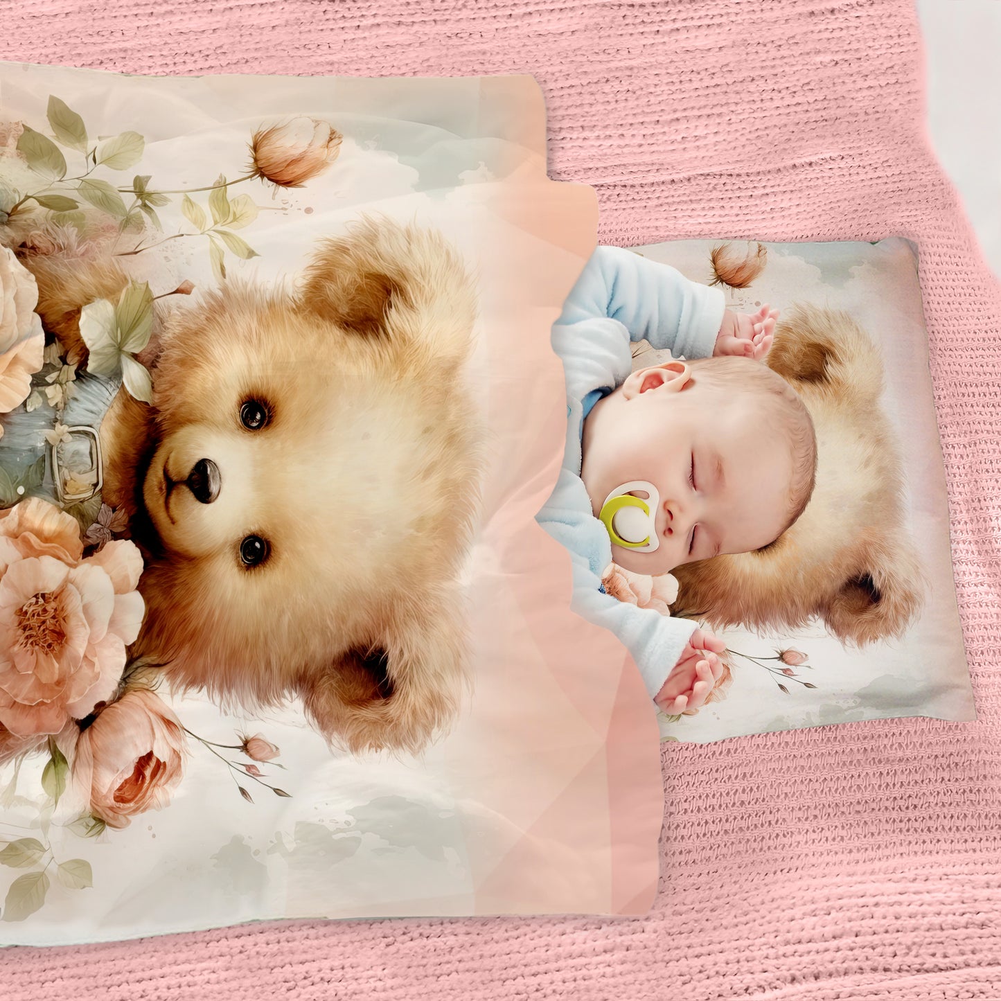 Cute Soft Floral Teddy Cot Set
