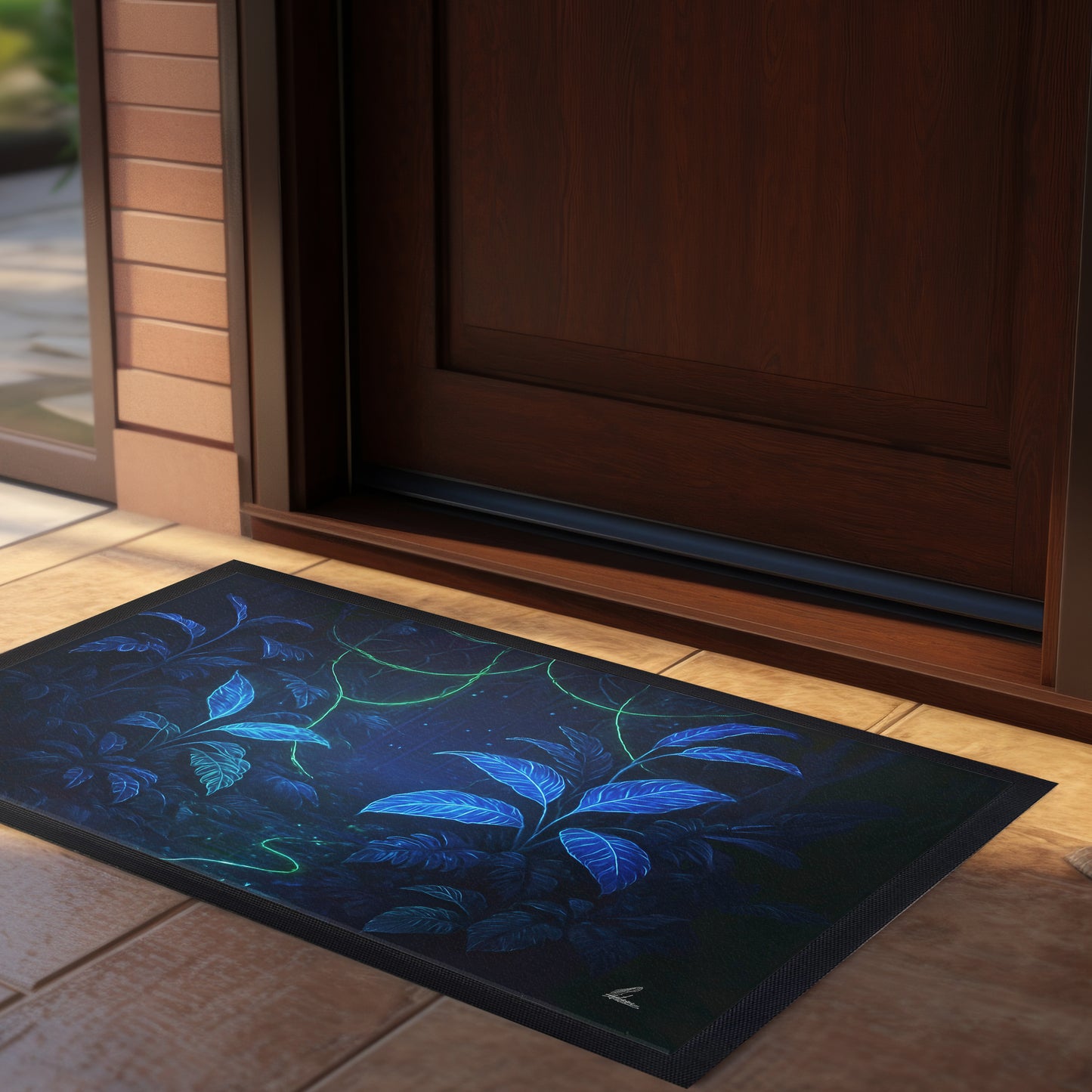 Cyber Neon Jungle Door Mat by Nathan Pieterse
