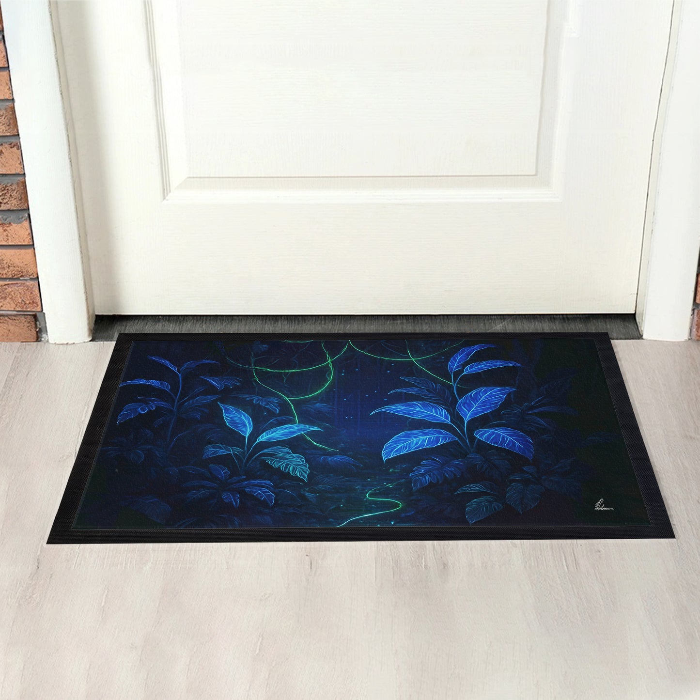 Cyber Neon Jungle Door Mat by Nathan Pieterse