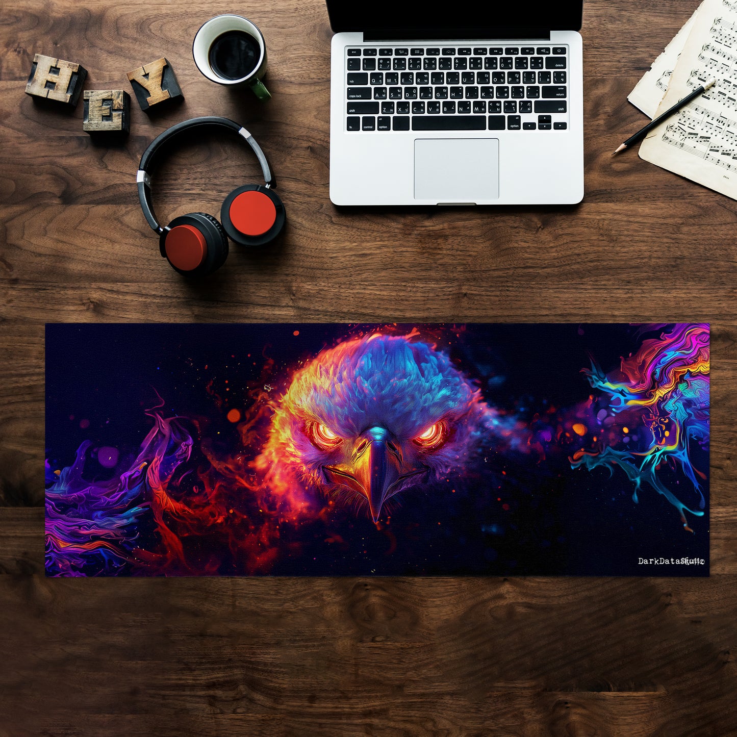 Cyberpunk Eagle Large Desk Pad by Wikus Schalkwyk