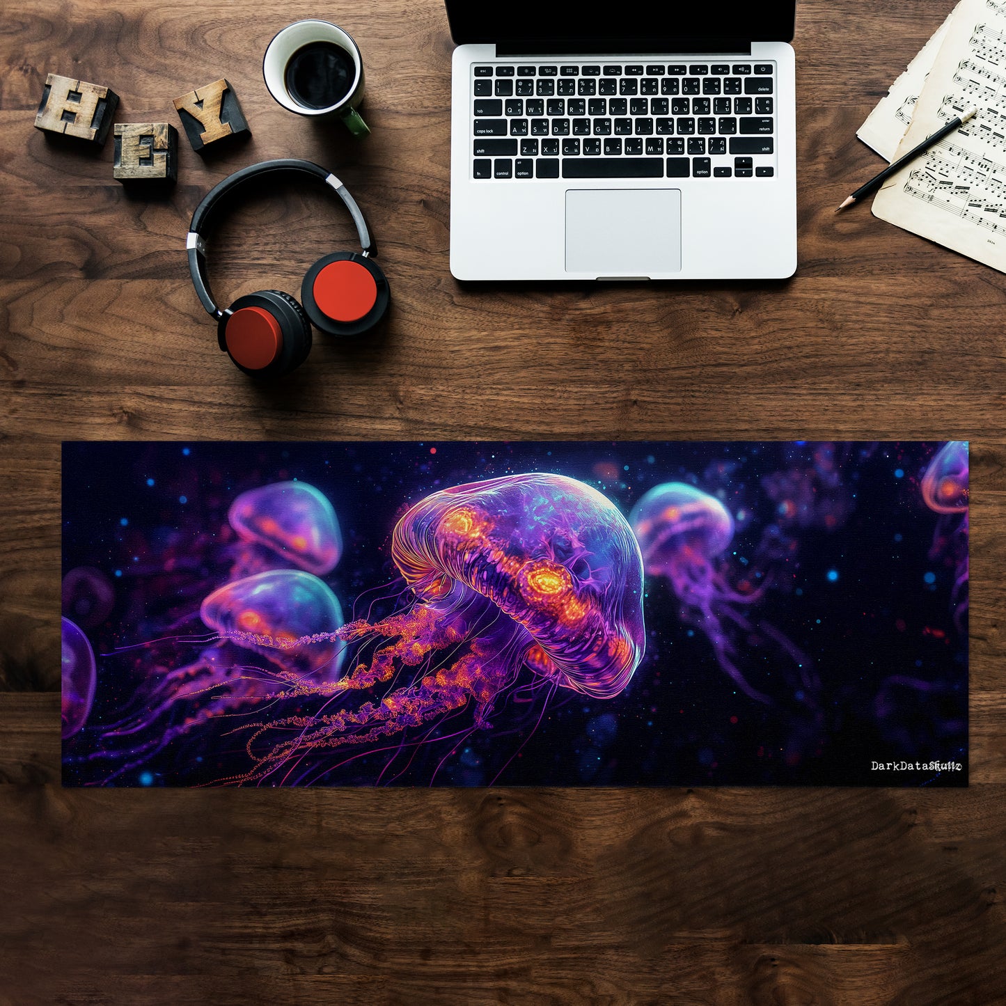 Cyberpunk Jellyfish Large Desk Pad by Wikus Schalkwyk