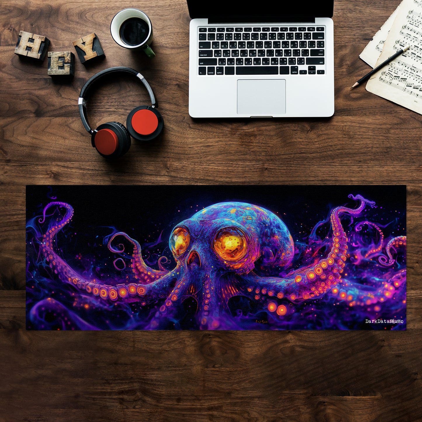 Cyberpunk Octopus Large Desk Pad by Wikus Schalkwyk