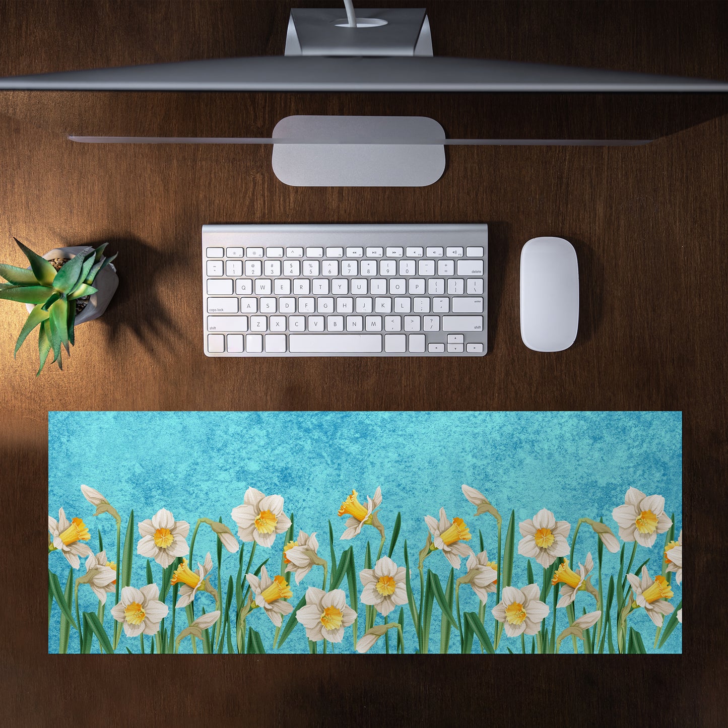 Daffodil on Blue Desk Pad