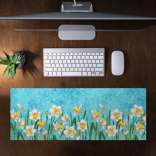 Daffodil on Blue Desk Pad