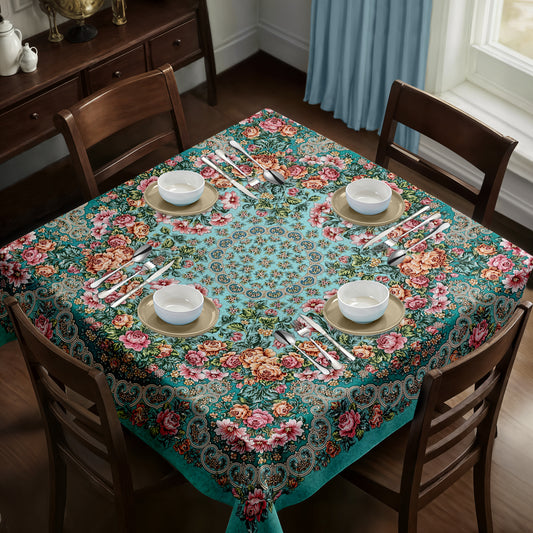 Dainty Flowers on Green Square Tablecloth