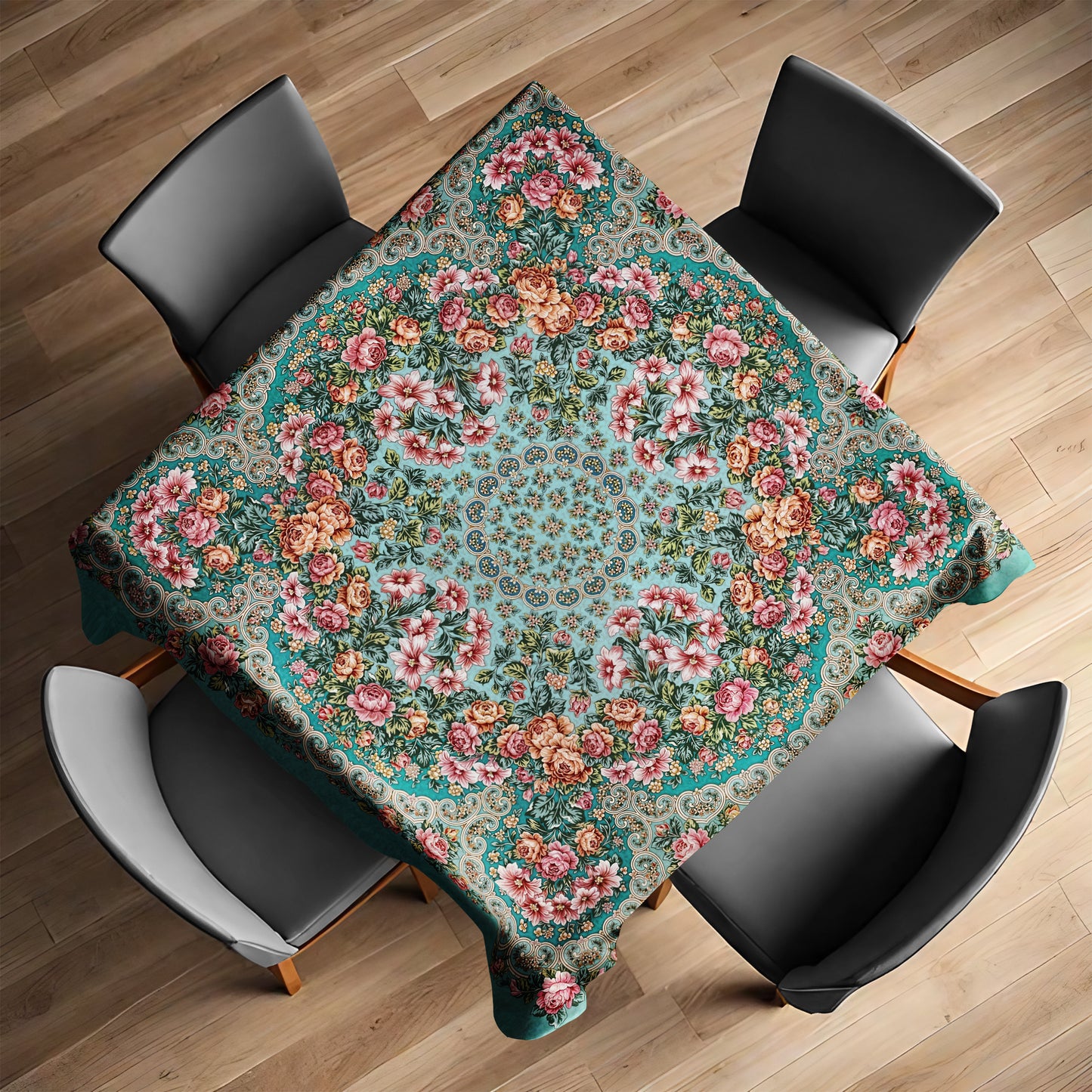 Dainty Flowers on Green Square Tablecloth