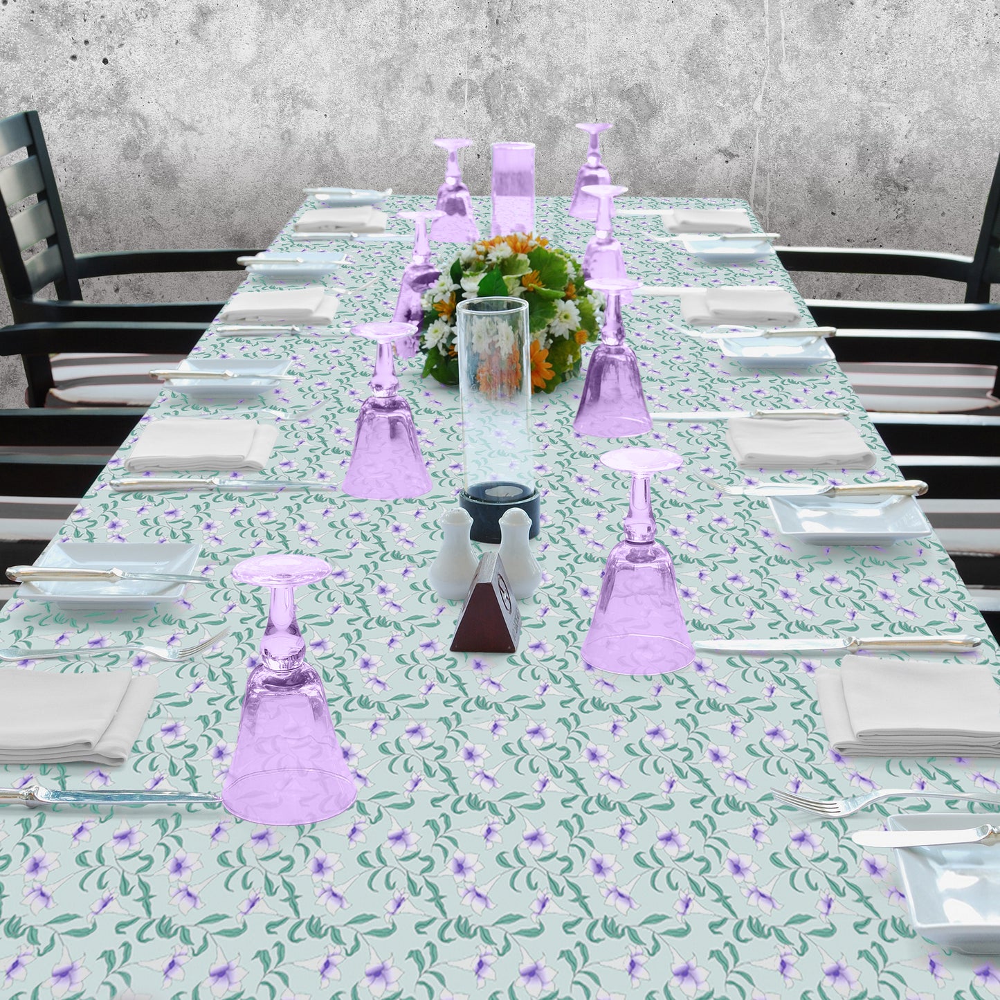 Dainty White Flower on Mint Green 3m Rectangle Tablecloth