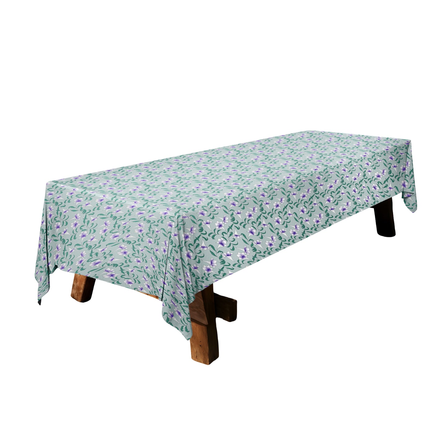 Dainty White Flower on Mint Green 3m Rectangle Tablecloth