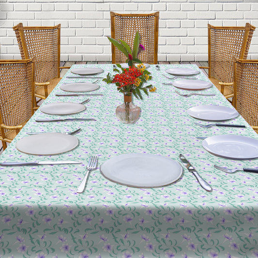 Dainty White Flower on Mint Green 3m Rectangle Tablecloth