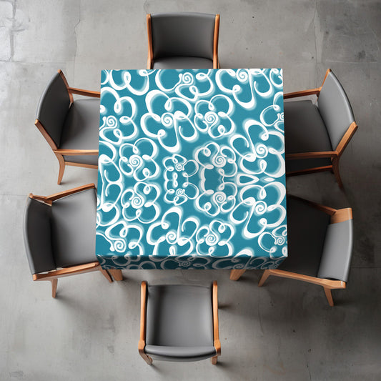 Daisies on Teal Square Tablecloth By Fifo