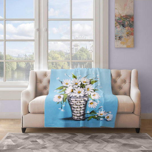 Daisies In a Woven Basket Light Weight Fleece Blanket By Stella Bruwer