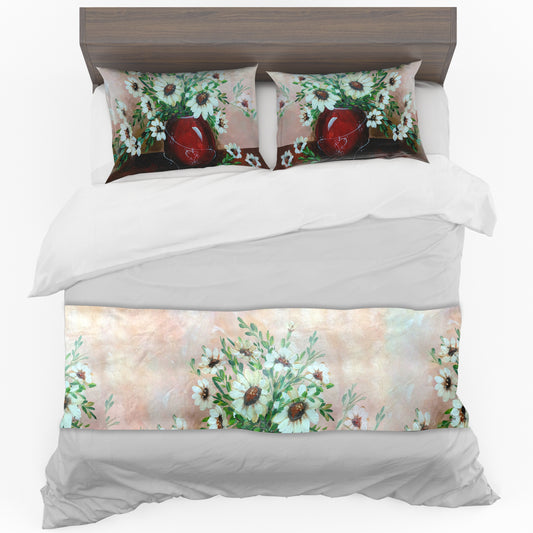 Daisies in Red Vase By Lanie Wolvaardt Bed Runner and Optional Pillowcases
