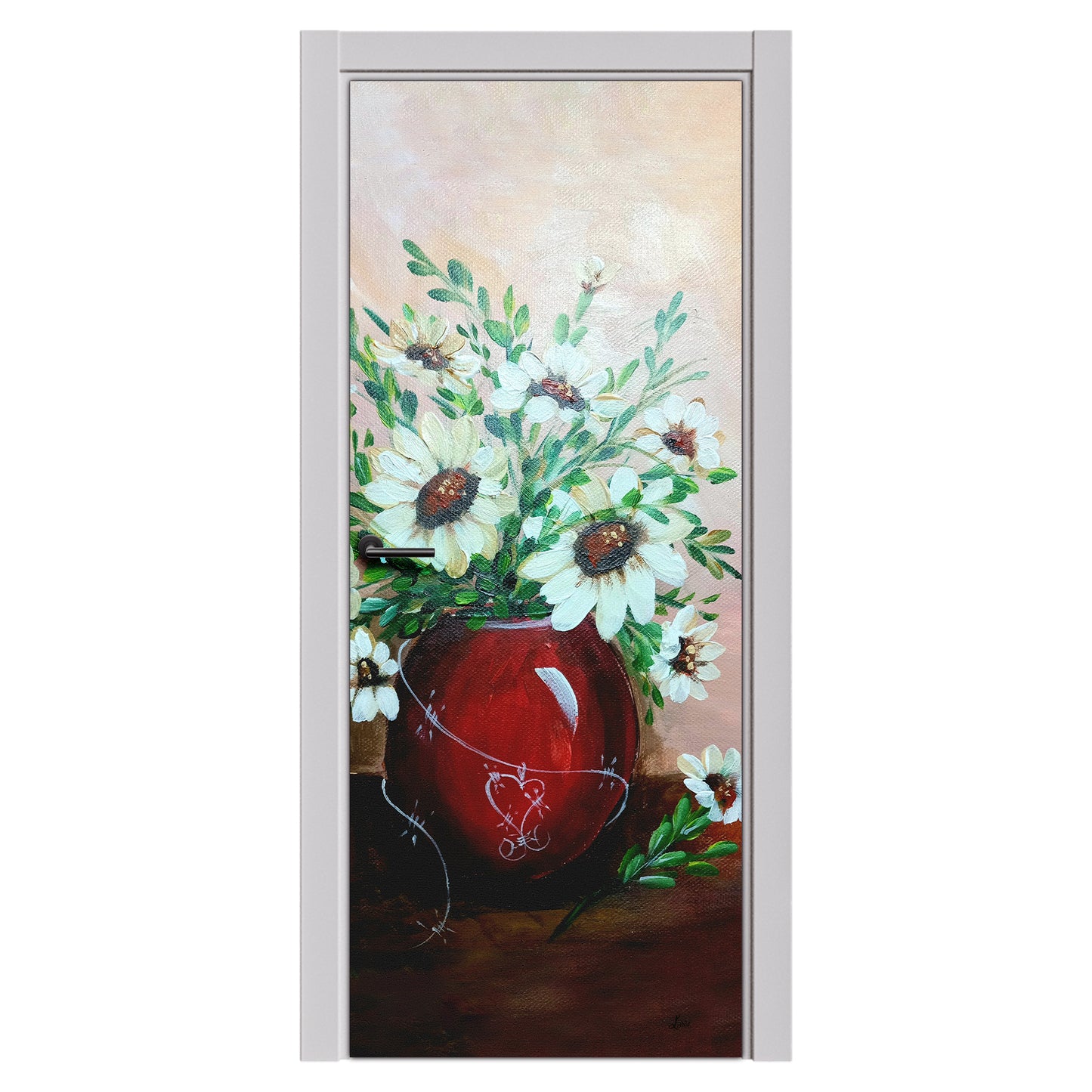 Decoupage - Daisies in Red Vase By Lanie Wolvaardt Door