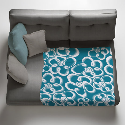 Daisies on Teal Light Weight Fleece Blanket by Fifo