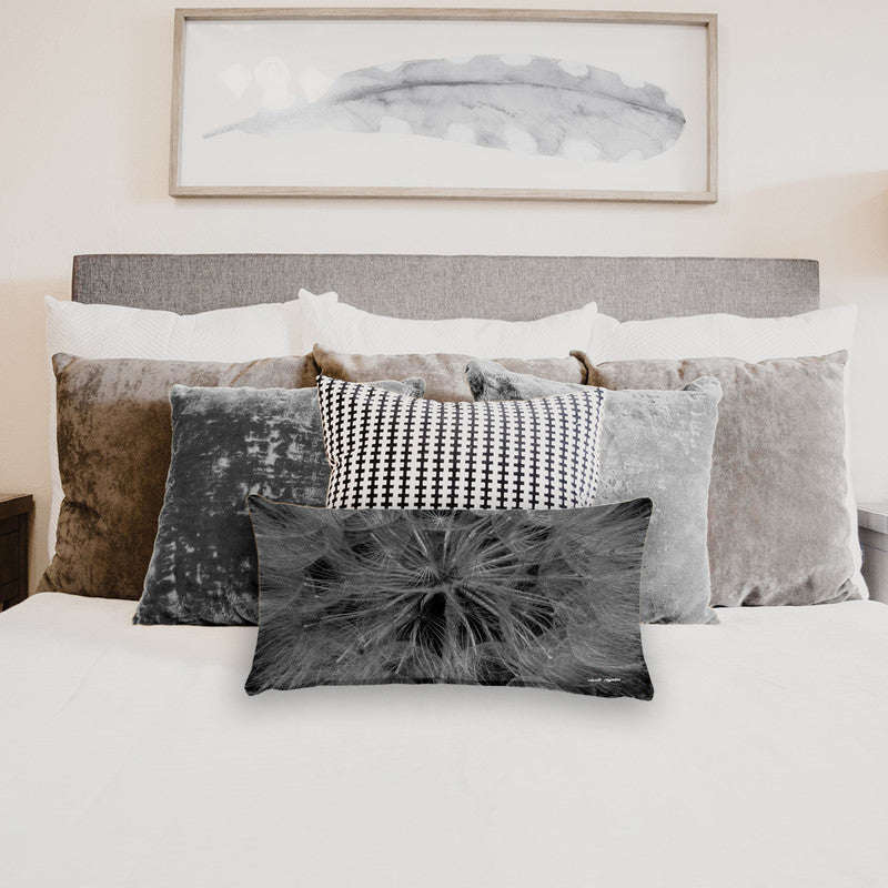 Dandelion Close Up Black White Oblong Luxury Scatter by Annette Heymans