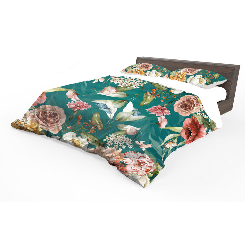 Dark Aqua Flowers Mix Duvet Cover Set by Mark van Vuuren
