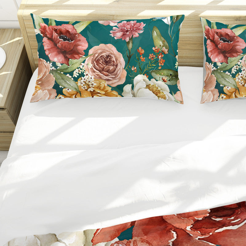 Dark Aqua Flowers Mix Duvet Cover Set by Mark van Vuuren