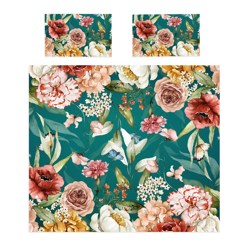 Dark Aqua Flowers Mix Duvet Cover Set by Mark van Vuuren