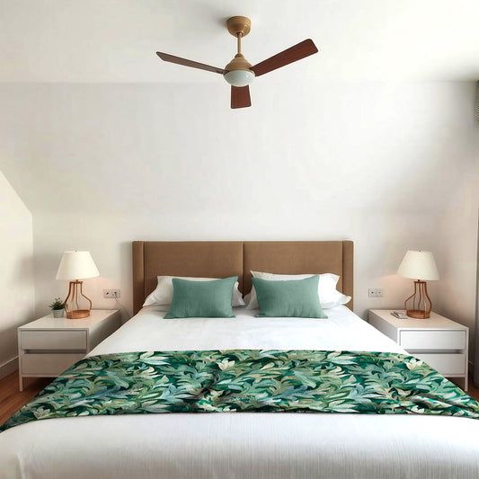 Dark Green Leaves Light Bed Throw