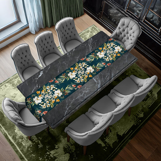 Dark Aqua Flowers Table Runner by Mark van Vuuren