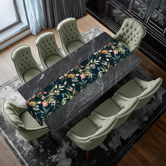 Dark Green Flower Pattern Table Runner by Mark van Vuuren