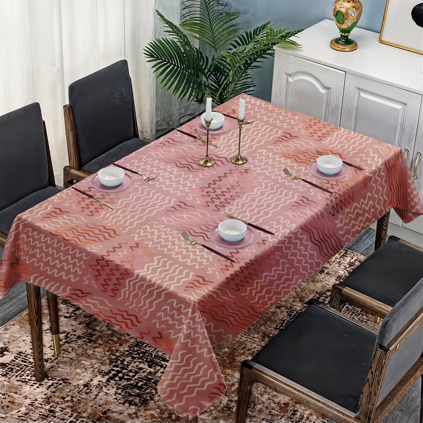 Dark Peach Zigzag Pattern Rectangle Tablecloth