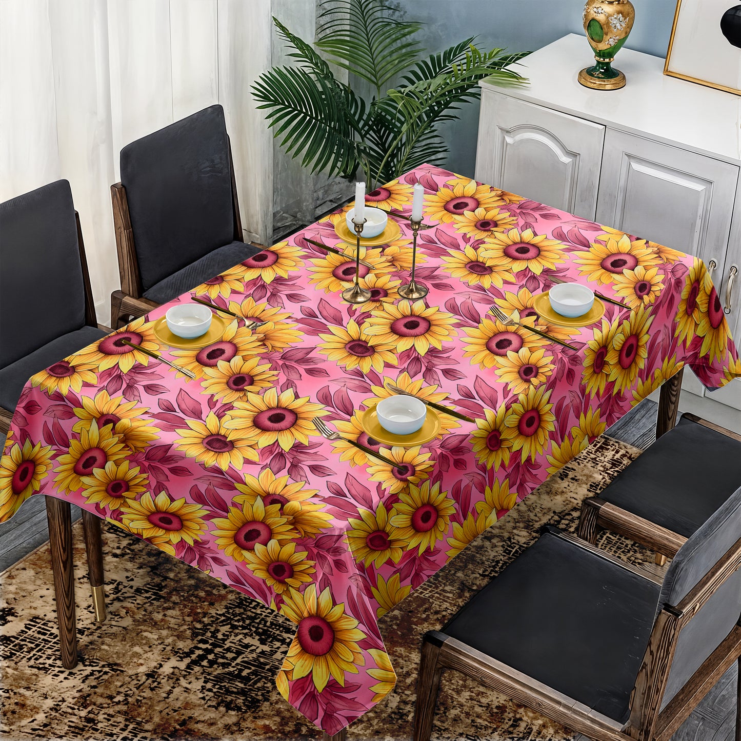 Dark Pink Sunflowers Rectangle Tablecloth