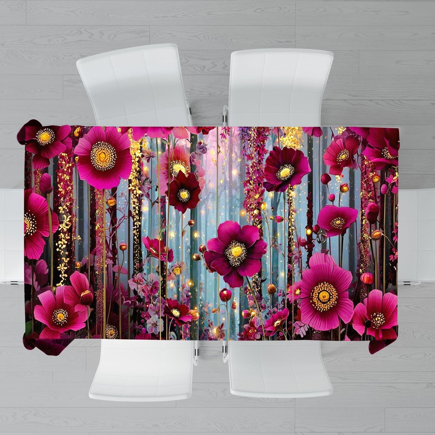 Dark Purple Blooming Daisey Rectangle Tablecloth