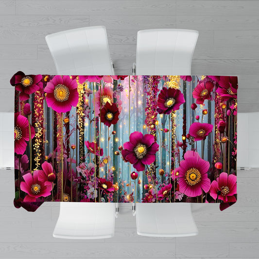 Dark Purple Blooming Daisey Rectangle Tablecloth